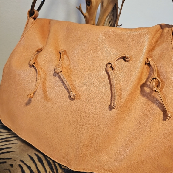 CHI by Carlos Falchi Salmon Peach Leather Handbag Vintage NWOT - Picture 6 of 7